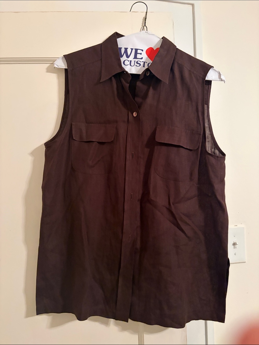 MaxMara Sleeveless Dark Brown Button-Front Blouse